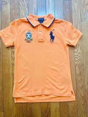 Polo Ralph Lauren Boys Orange Big Pony Crest Polo Shirt Size 6 Preppy